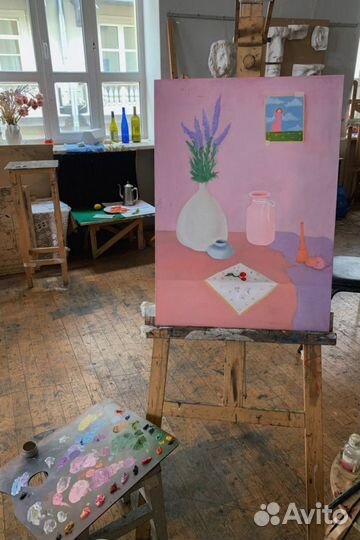 Картина маслом натюрморт в розовом цвете