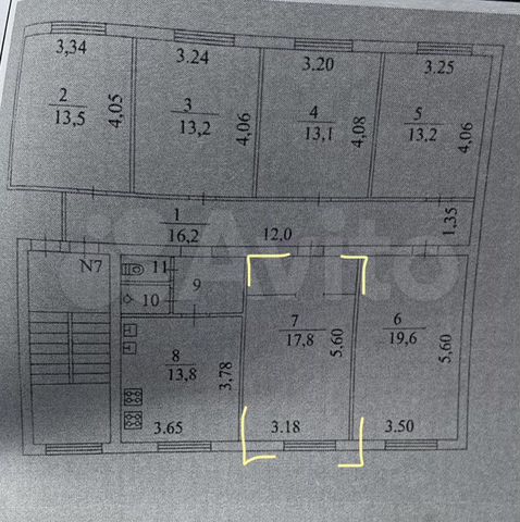 Комната 17,8 м² в 6-к., 2/2 эт.