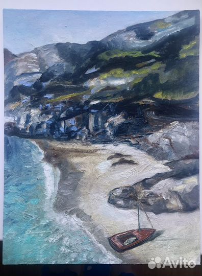 Картина маслом море и горы