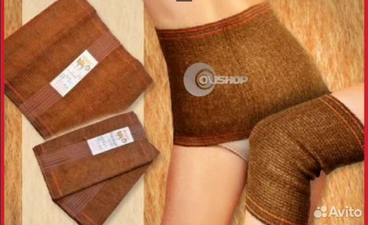 Пояс и 2 наколенника из верблюжей шерсти р. L