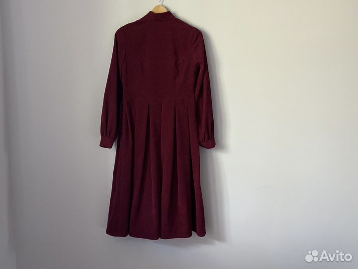 Платье вельветовое миди 42 44 бордовое xs-s