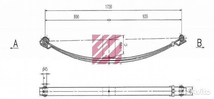Рессора MB 2х28х90х(900+900) перед. парабола