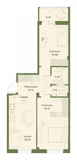 2-к. квартира, 65,5 м², 3/7 эт.