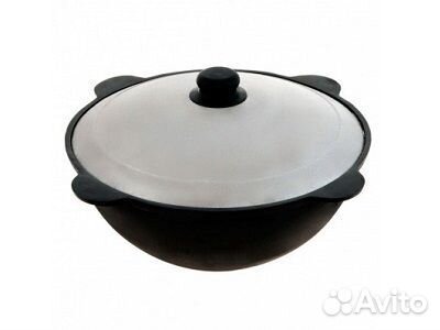 Казан 8л чугун, алюм крышка, плоское дно (d внут-3