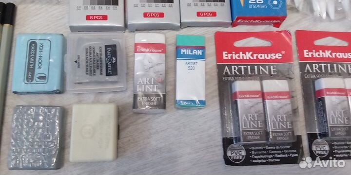 Карандаши простые, клячки, ластики, растушевки