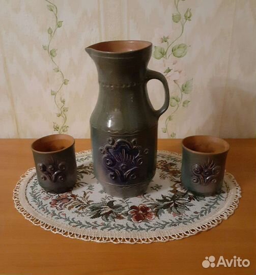 Керамический кувшин со стаканами,ссср