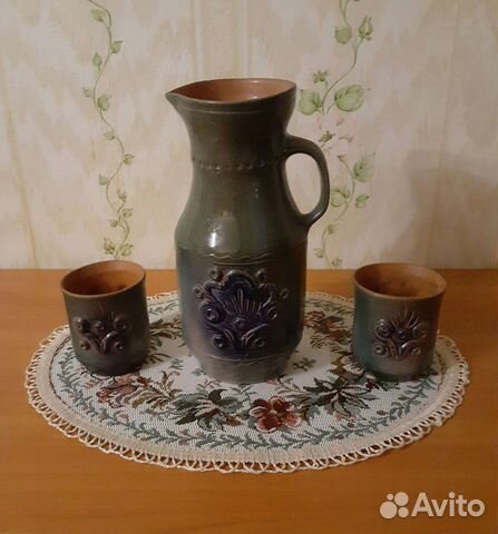 Керамический кувшин со стаканами,ссср