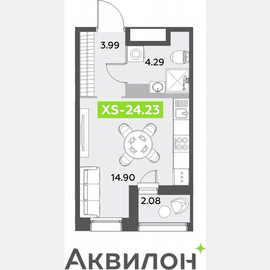 Квартира-студия, 24,2 м², 12/12 эт.