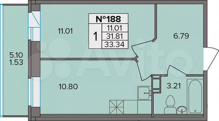 1-к. квартира, 33,3 м², 2/9 эт.