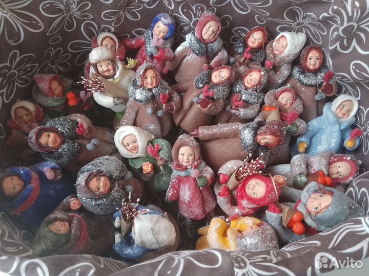 Ватная ёлочная игрушка ручной работы