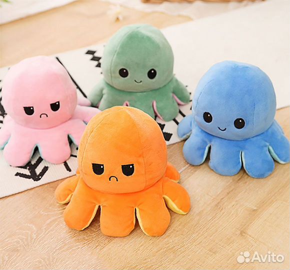 Осьминог перевертыш, двусторонняя мягкая игрушка
