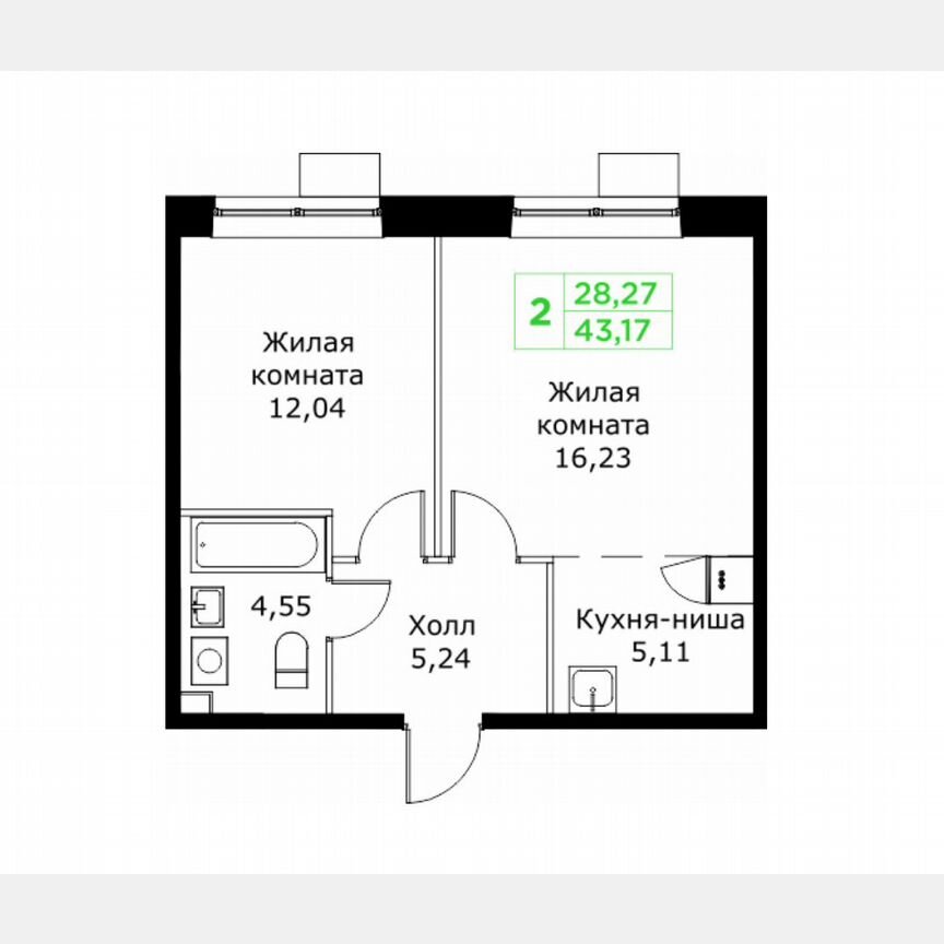 2-к. квартира, 43,2 м², 4/25 эт.