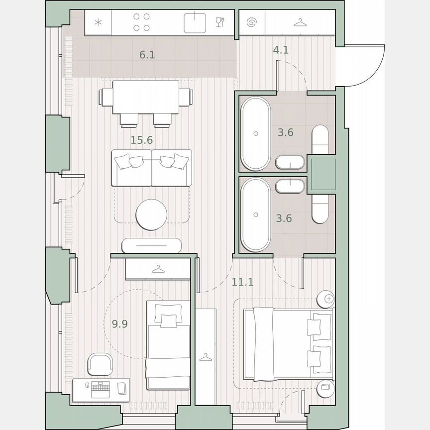 2-к. квартира, 54 м², 12/27 эт.