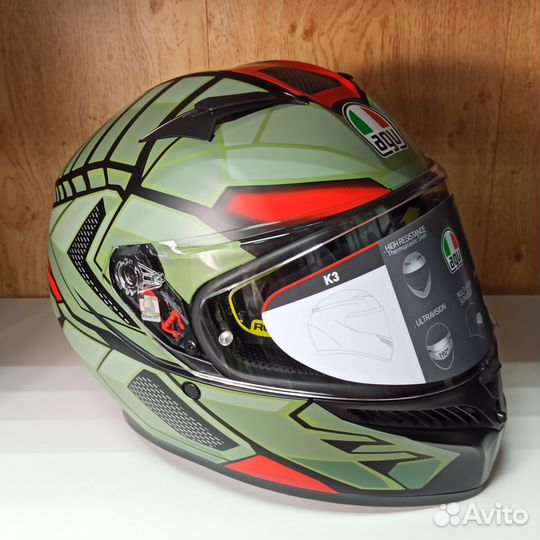 Мотошлем AGV K-3 E2206 decept matt Black/Green/Red