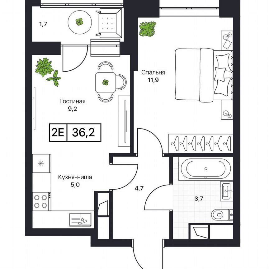 1-к. квартира, 36,2 м², 12/17 эт.