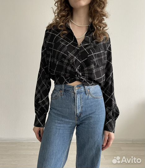 Винтажная рубашка черная с принтом