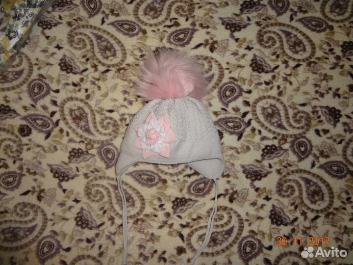 Зимняя шапочка на малышку 38 размер