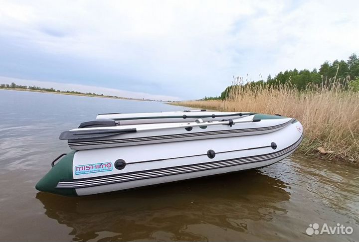 Лодка mishimo family lite DF 390, белая-зеленая