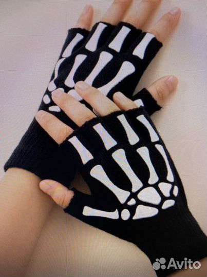 Перчатки скелет без пальцев светящиеся