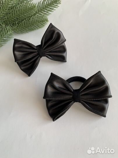 Банты из кожаной ленты черные ручная работа