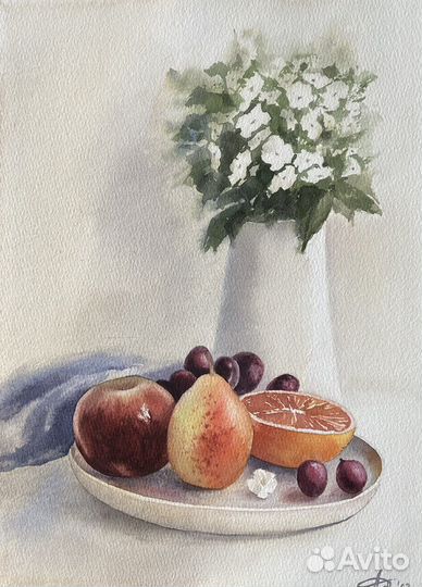Картина акварелью Натюрморт с фруктами 21*30см