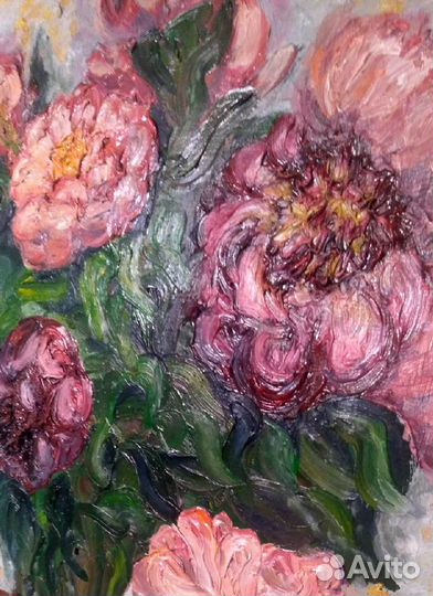 Картина маслом Натюрморт с пионами в вазе 40х50