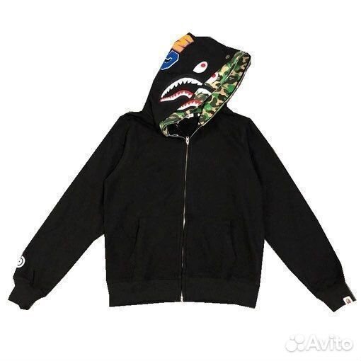 Худи Bape full zip двойной капюшон зелен