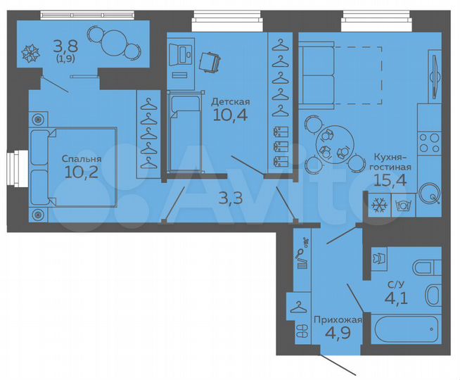 2-к. квартира, 50,2 м², 9/18 эт.
