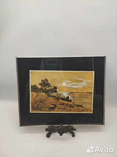 Литография офорт диаметр 24*29,5 см, стекло, работ