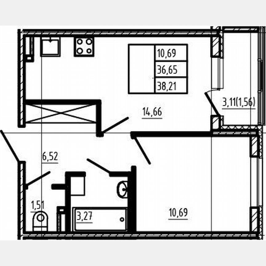1-к. квартира, 36,7 м², 3/4 эт.