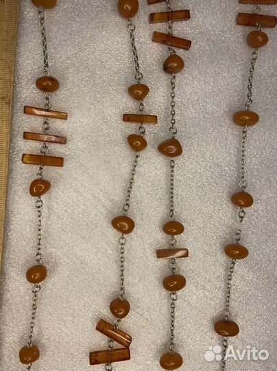 Бусы колье Янтарь Длинные металл СССР