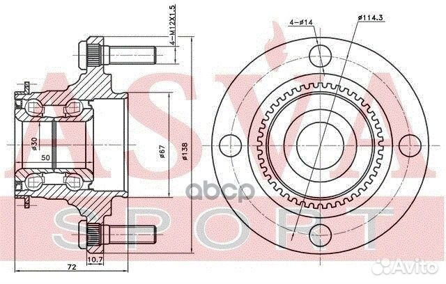 Ступица задняя с кольцом абс mtwhcsa43R asva