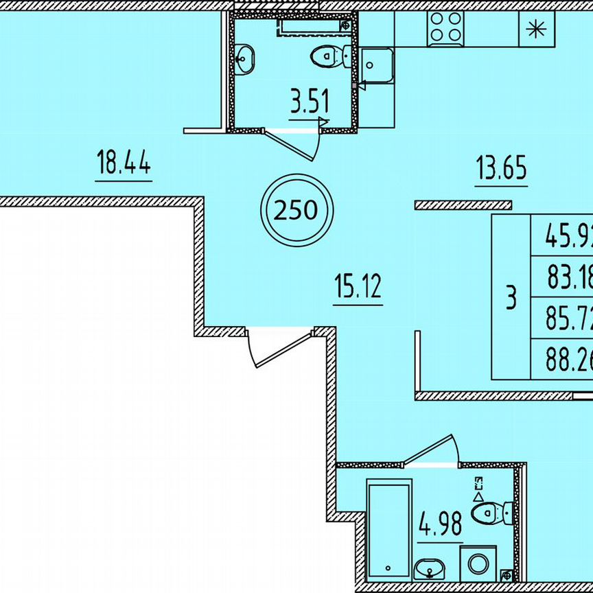 1-к. квартира, 83,2 м², 1/4 эт.