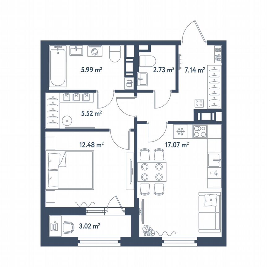 1-к. квартира, 52,4 м², 7/11 эт.