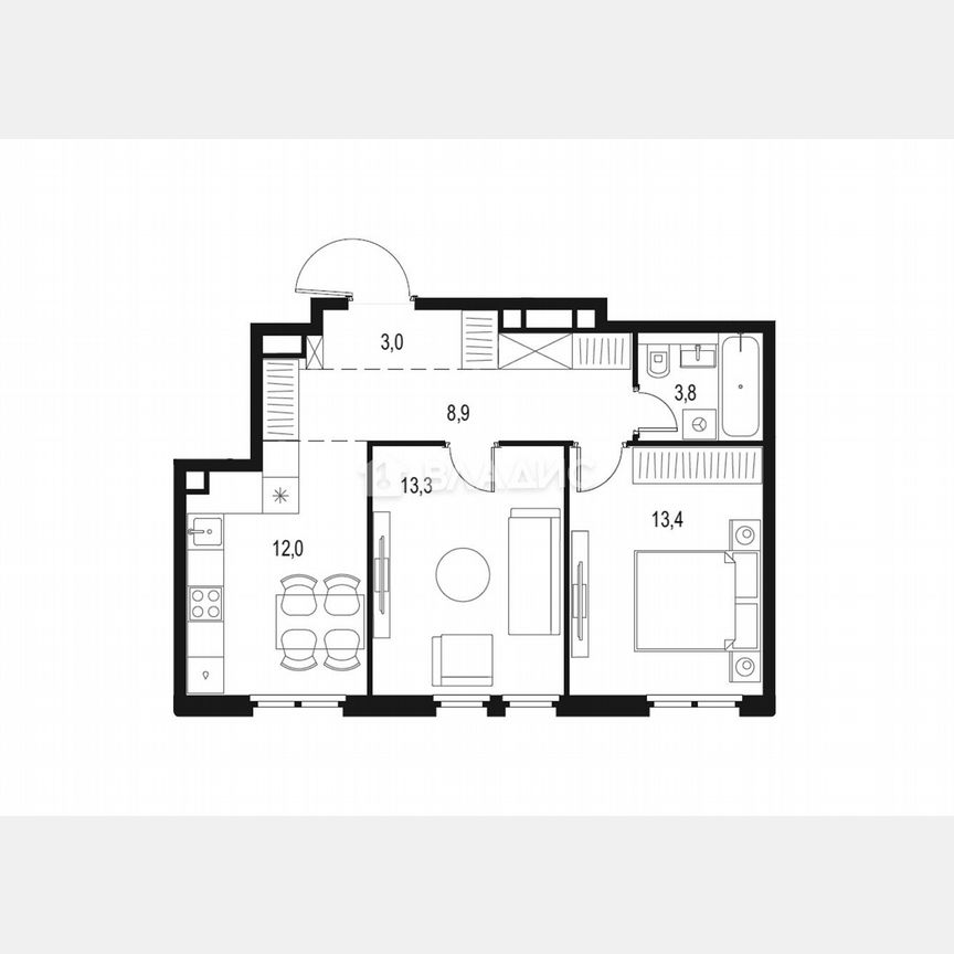 2-к. квартира, 54,4 м², 10/11 эт.