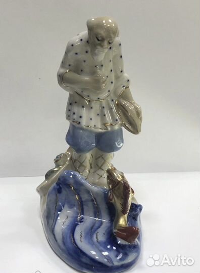 Старик и золотая рыбка Гжель фарфор СССР