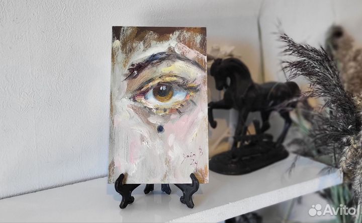 Красивый Глаз картина маслом на картоне 12х20см