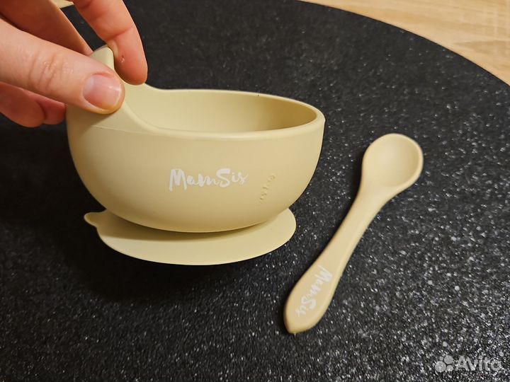 Силиконовая тарелочка и ложка mamsi