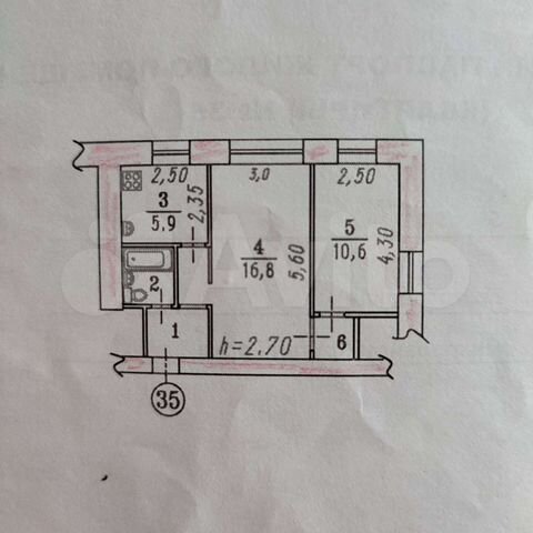 Доля в 2-к. квартире, 41,4 м², 3/3 эт.
