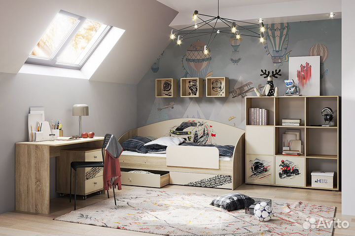 Кровать-софа Форсаж с ящиками Сонома/Бежевый