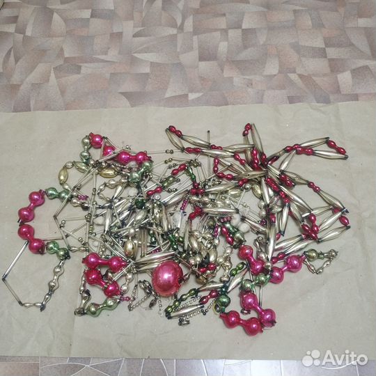 Елочное украшение СССР бусы стеклянные