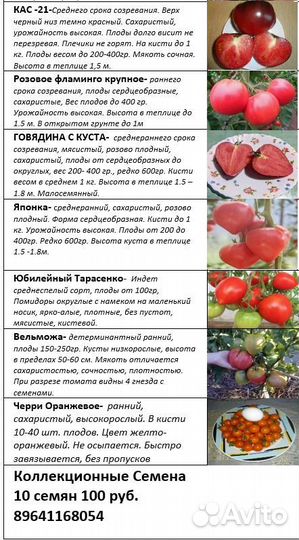 Семена коллекционных сортов томатов
