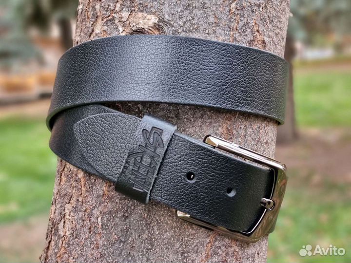 Ремень кожаный мужской черный skinner