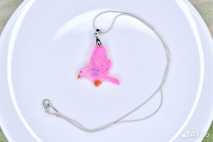 Кулон и брошь Розовые птички-чечевички