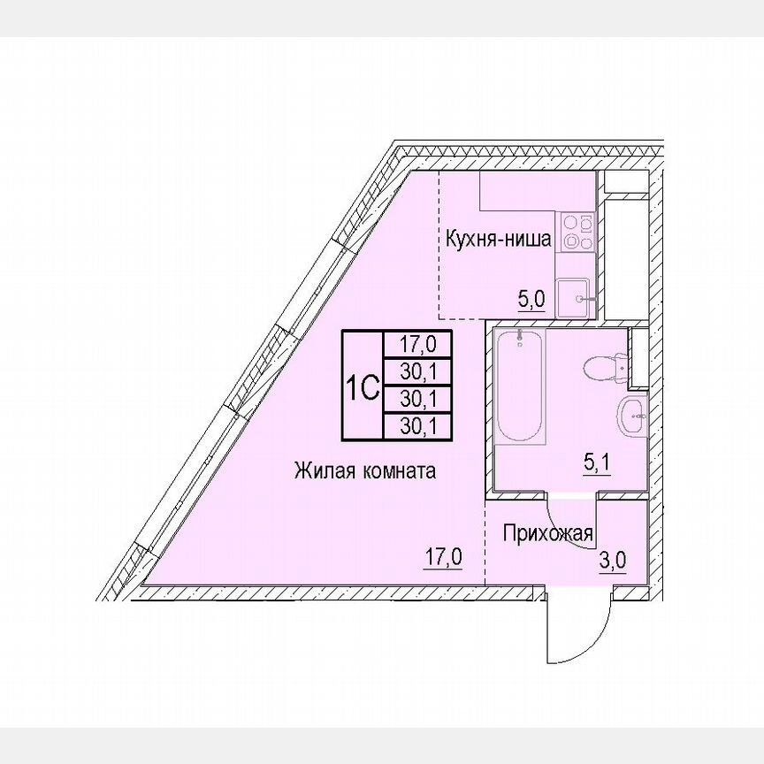 Квартира-студия, 30,1 м², 7/25 эт.