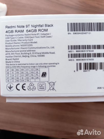 Xiaomi Redmi Note 9T, 4/64 ГБ