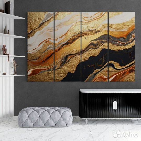 Картина абстракция золотом детальная проработка