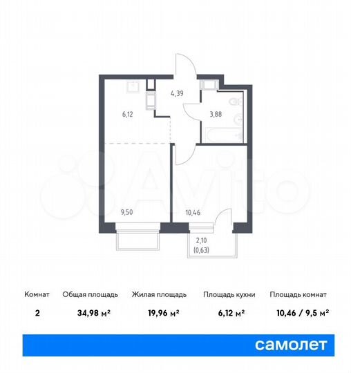 2-к. квартира, 35 м², 9/17 эт.