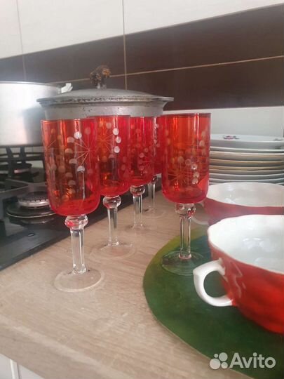 Хрустальные фужеры СССР, цветной хрусталь, бокалы