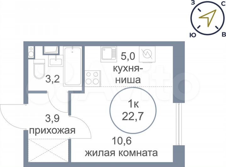 1-к. квартира, 22,7 м², 3/4 эт.